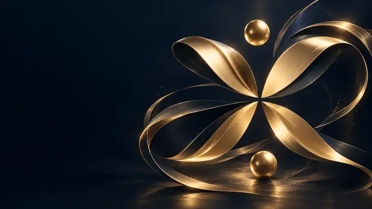 Abstract gold motion-inspired visual on a deep navy background