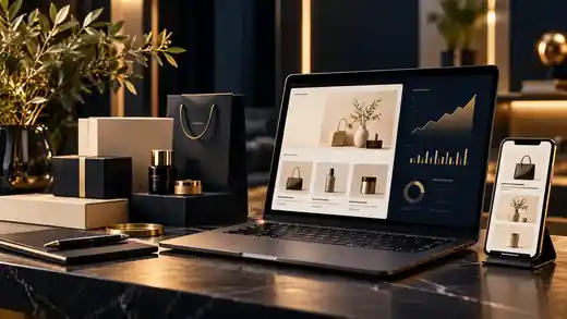 E-commerce product analytics on a laptop workspace
